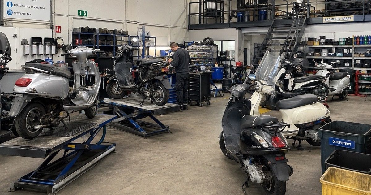 Onze werkplaats in De Zilk, waar scooters worden gedemonteerd